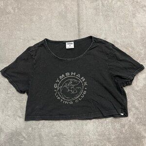 Gymshark Cropped Shirt Womens Size Medium Black Shark Logo